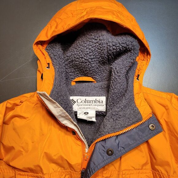 Columbia Jacket Mens Medium Orange Gray Hoodie Fleece Liner Coat Vintage Used - Picture 2 of 11